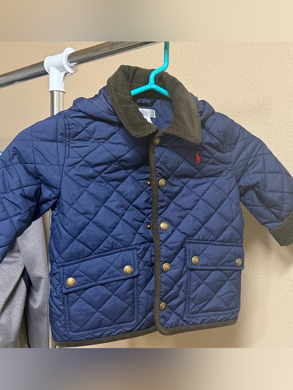 Ralph Lauren Navy Quilted Puffer Jacket with Red Pony